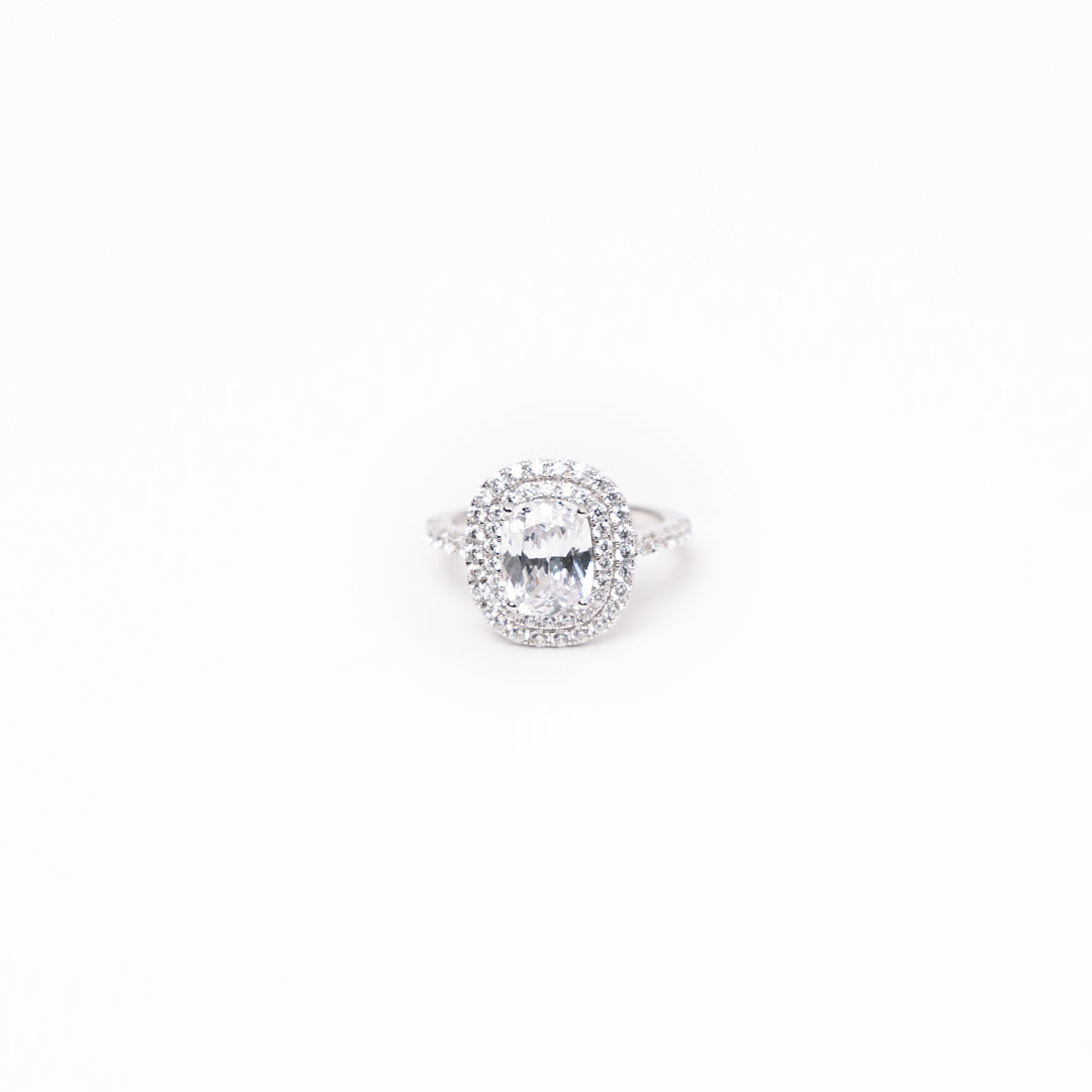 Anello cushion doppia ghiera bianco
