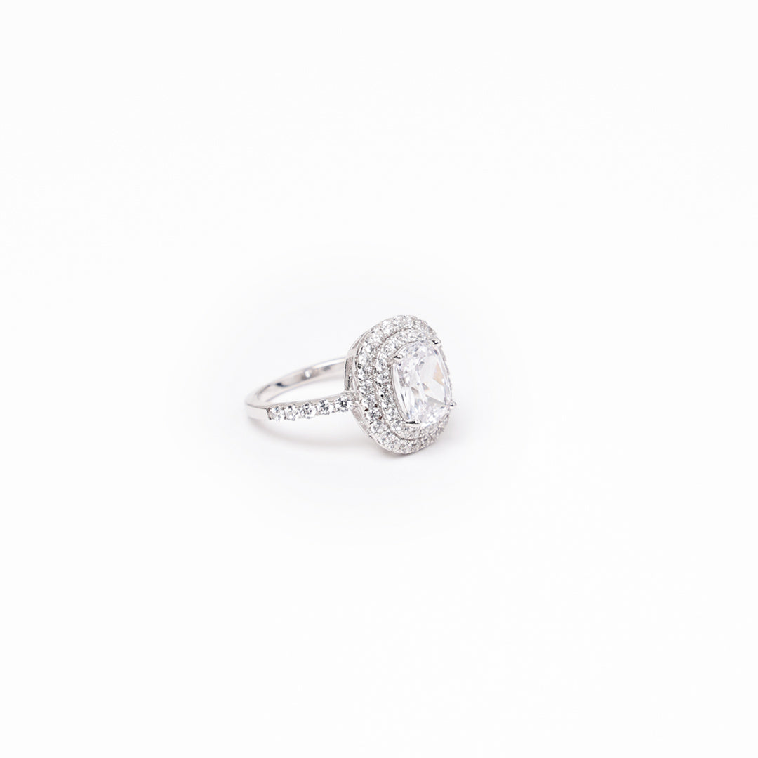Anello cushion doppia ghiera bianco