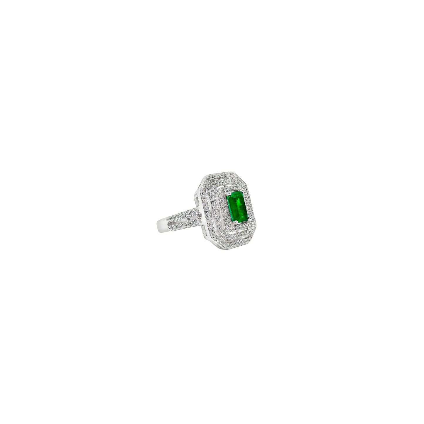 Anello tripla ghiera e pietra taglio smeraldo
