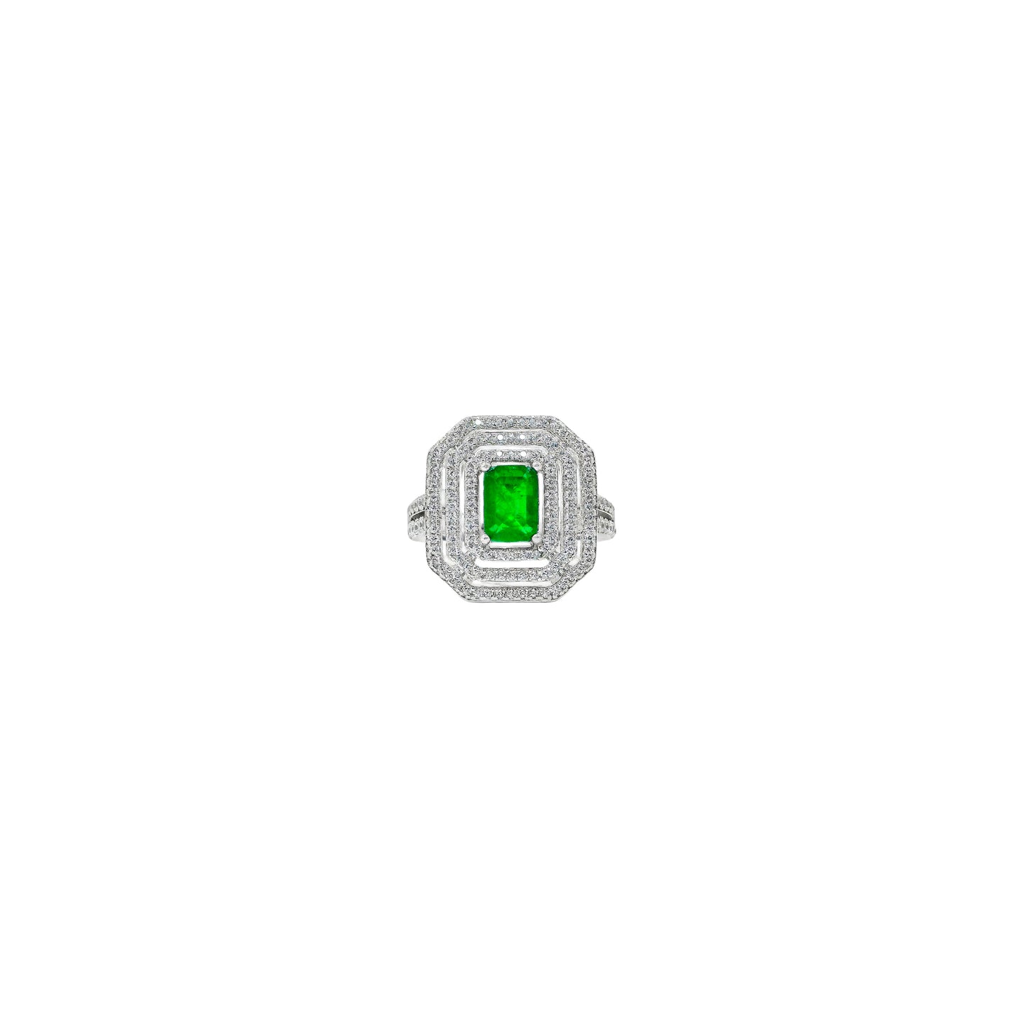 Anello tripla ghiera e pietra taglio smeraldo